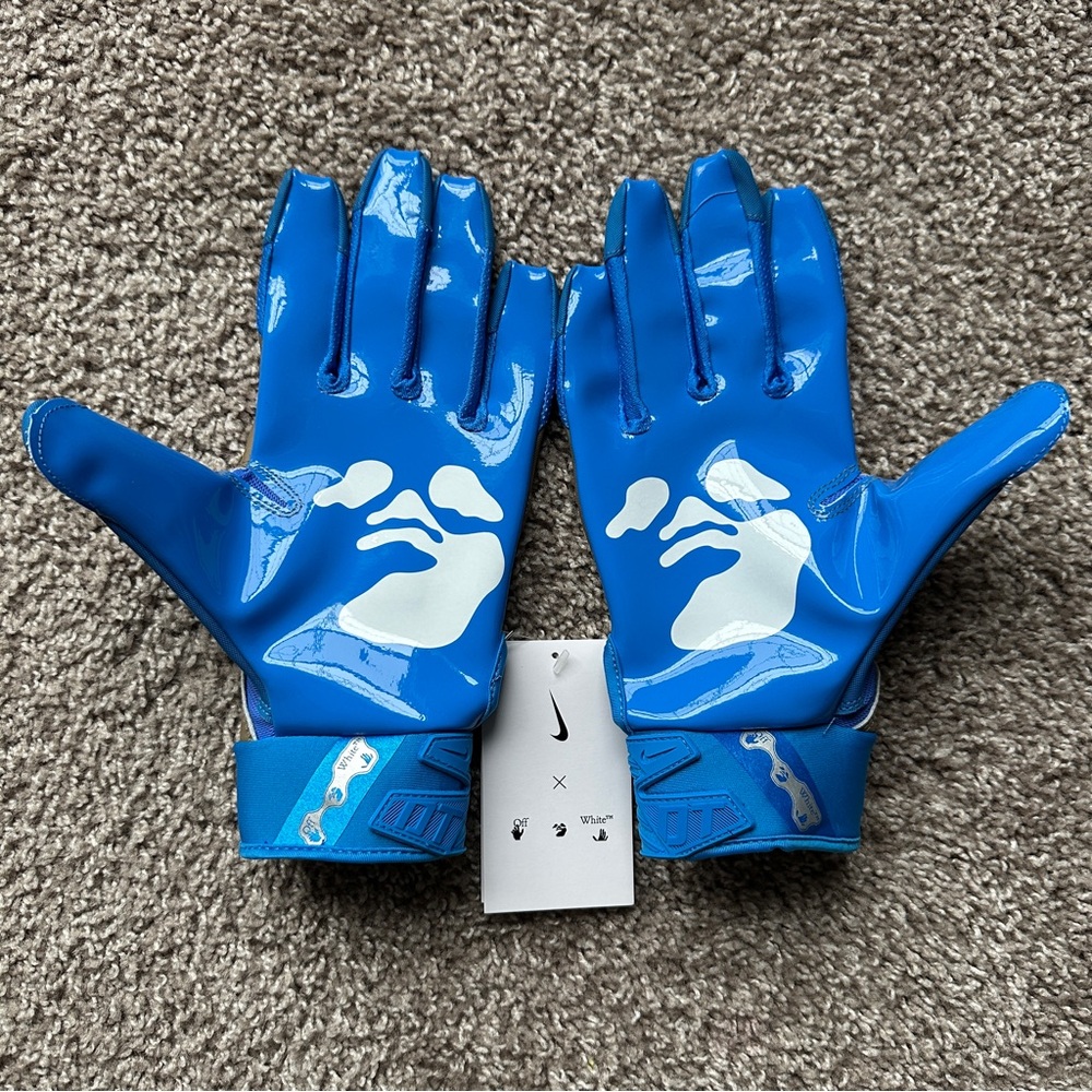 NIKE D TACK 6.0 OFF WHITE MENS PADDED FOOTBALL GLOVES SIZE LARGE BLUE KHAKI NEW